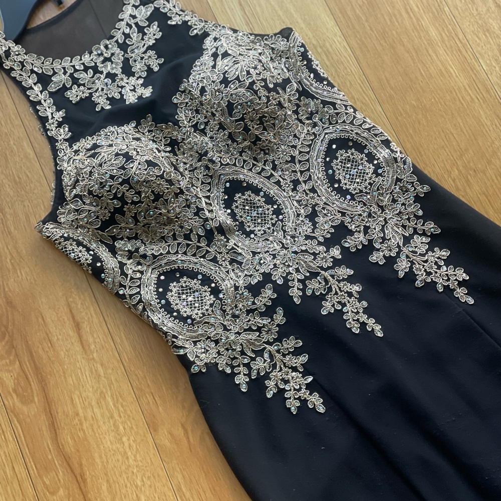 Elegant Black and Gold Embellished Dress - Picture 2 of 11